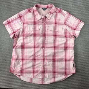 Eddie Bauer Womens Pink Plaid Short Sleeve Button Down Hiking Shirt Size M